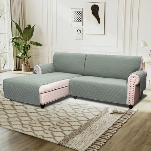 BellaHills Sofa Cover L Shape 2 Piece Couch Cover for Sectional Sofa Non Slip Corner Sofa Cover Water Resistant Chaise Sofa Cover for Dogs (Left Chaise Lounge + 2 Seater, Lily Pad)