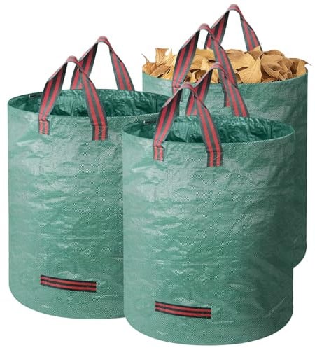 CNMTCCO 3X 272L Gartenabfallsack, Wiederverwendbare Gartenabfallsack Stabil,Laubsack mit Henkel, Selbsttragend, Wasserdicht, Faltbar, Geeignet für Laub und Abfälle