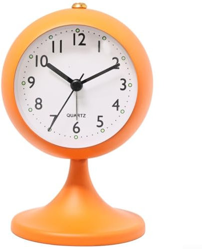 Getdoublerich Vintage Metallwecker mit nachtleuchtendem Zifferblatt – 11,4 cm kugelförmiges Trompeten-Design für Schlafzimmer & Wohnzimmer Dekor (orange)