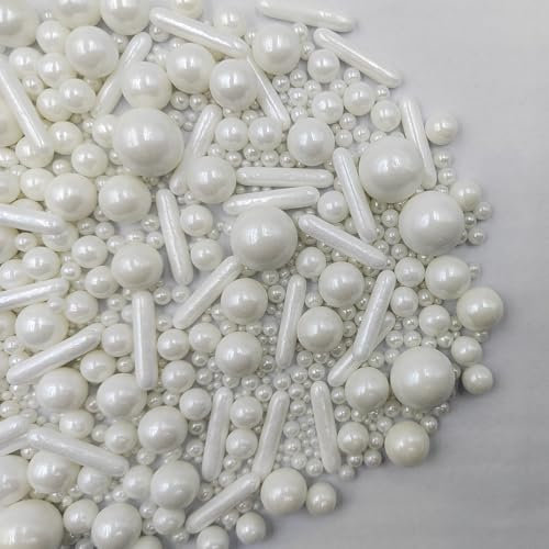 Weiße Streudekor Zucker Streusel, Essbare Süßigkeiten Perlen 120g, Backkuchen Dekorationen, Eis Toppings und Kekse Dekoration, Hochzeitsfeier Chirstmas Supplies