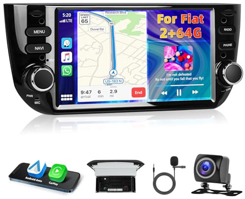 Motorsi 2+64G Carplay Autoradio per Fiat Punto 10-16/Linea 12-15 con Wireless Android Auto, Android Bluetooth Car Stereo Schermo con GPS/WiFi/RDS/FM/SWC/USB/Mirror Link+AHD/CVBS Telecamera Posteriore