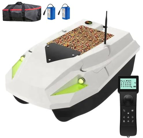 Intelligent RC Bait Boat, Bait Fishing Boat with GPS/2 Battery/Night Fishing Lights, 100-point Positioning, Speed Adjustable, for Bait Release/Trolling Hook /Drag Net, 4.4lbs Loading (White)
