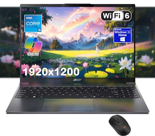 acer Computer portatile Aspire Go 15, display WUXGA IPS da 15,3, Intel Core i5-1334U, AI Copilot, lunga durata della batteria, webcam FHD, Windows 11, w/mouse (16 GB di RAM | SSD PCIe da 512 GB)