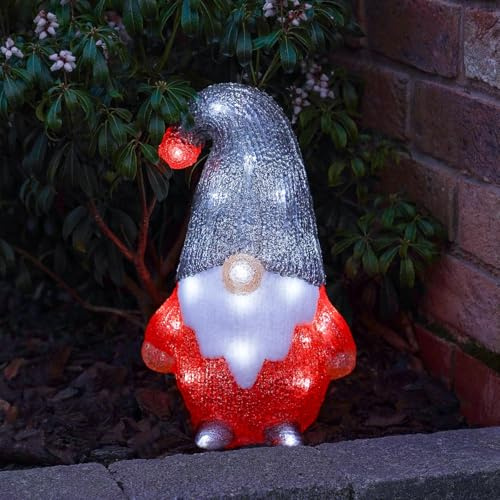 Festive Lights 30cm LED Weihnachtsfigur aus Acryl Wichtel weiße LEDs batteriebetrieben Beleuchtung mit Timer Dekoration Weihnachten Deko Außen (Wichtel)