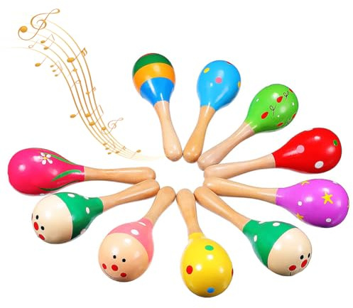 10Pcs Holz Maracas Sand Hammer Hand Halten Percussion Holz Maracas Rasseln Shaker, Holz Maracas Shaker Musikinstrumente für das Training der Musik Rhythmus Zufällige Farbe