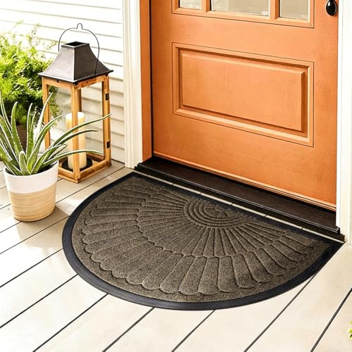 CEWROM Fußmatte Außen, Wetterfest rutschfest Hochwertig Fussmatte Halbrund Aussen und Innen Einheitsgröße 50x80 cm - Haustür Schmutzfangmatte Ästhetisch Outdoor Türmatte(Beigebraun)