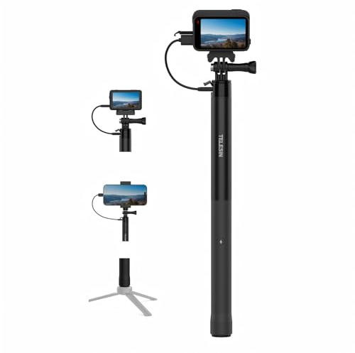 TELESIN 102cm Wiederaufladbarer Selfie Stick mit 5000mAh Ladegriff Verlängerungsstab für GoPro Insta360 DJI Action Kameras iPhone und Android Unterstützt Laden während der Aufnahme