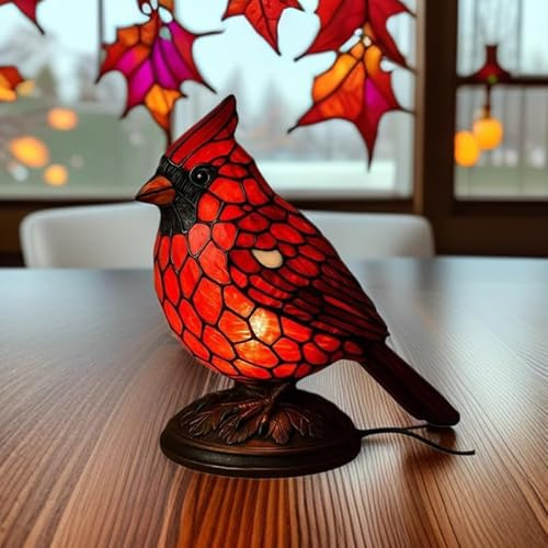 Nachtlicht Vogel, LED Vogellampe Mosaik, Tischlampe aus gebeiztem Harz, Niedliche Bird Figuren Lampe mit Warmem Licht für Vintage Deko, Buntglas-Tierform