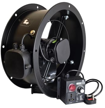 Industrial Duct Fan 300mm (12”) – Cased Axial Commercial Kitchen Canopy Extractor with Separate Speed Controller, 220V 50Hz Heavy-Duty Suction Fan for Restaurant, Warehouse & Office, Top connection