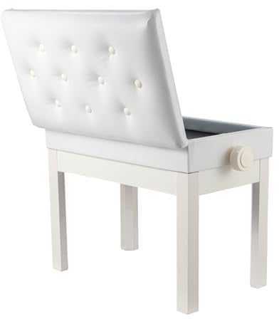 CROWNSHOP Piano Stools 56x34x48cm Height Adjustable Piano Stool Faux Leather Keyboard Bench with Storag Multi-Purpose Stool for Piano Stool Storage (White)