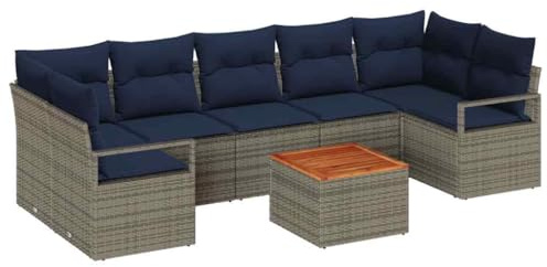 vidaXL Gartensofa-Set mit Kissen 8 pcs Grau Poly-Rattan, Moderne Garten-Sofa-Garnitur, UV-beständig, langlebig, modulares, wetterfestes Mobiliar, gemütliche Sitzplätze