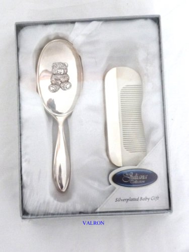 Teddy Design Silver Plated Brush and Comb Set