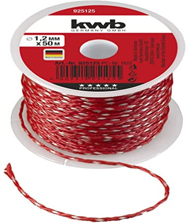 kwb Hilo de nailon trenzado Rojo con Blanco 1,2 mm 50 m 9251-25