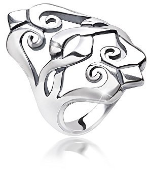 MATERIA Damen Ring Fleur de Lis Schwertlilie 925 Sterling Silber antik breit #SR-130, Ringgrößen:57 (18.1 mm Ø)