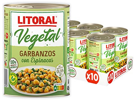 Litoral Vegetal Garbanzos con Espinacas - Plato Preparado Sin Gluten - Pack de 10x425g - Total: 4.25kg