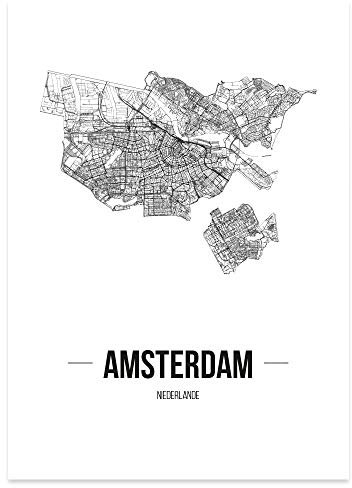 JUNIWORDS Stadtposter - Wähle Deine Stadt - Amsterdam - 21 x 30 cm Poster - Schrift B - Weiß