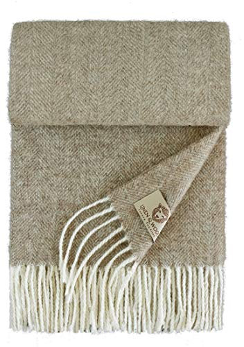 Linen & Cotton Hochwertiger Warmer Schal Wollschal Classico für Damen Herren - 100% Weicher Merino Wolle, Braun/Natur (68 x 200cm) Tuch, Halstuch, Winterschal, Übergangsschal, Stola Schal, Langschal