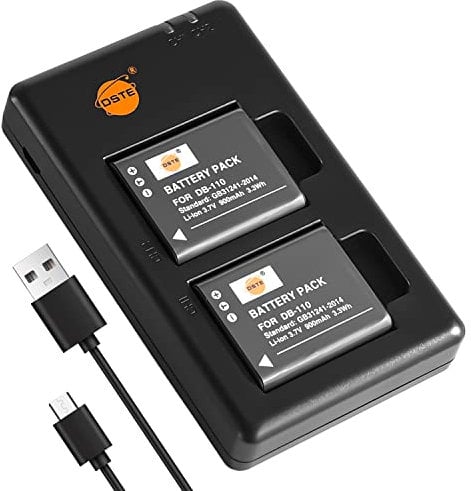 DSTE 2PCS DB-110 (900mAh/3.7V) Battery Charger Compatible for Ricoh GR III, WG-6, G900, G900SE