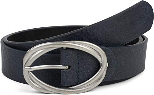 styleBREAKER Damen Gürtel Unifarben mit ovaler verschlungener Doppelschnalle, kürzbar 03010099, Größe:80cm, Farbe:Dunkelblau-Silber