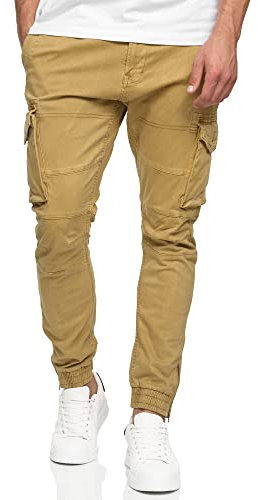 Indicode Herren Alex Cargohose aus Baumwolle mit 6 Taschen | Cargo Chino Hose f. Männer Amber, XL