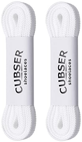 CUBSER Flat Shoelaces (2 Pairs) Quality Durable Wide(9mm) Shoe Laces for Sneakers and Trainers Shoes (120 CM, White)