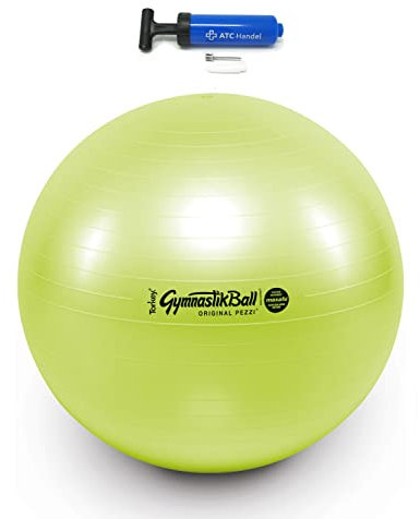 Original Pezzi Gymnastikball Maxafe Ø 42, 53, 65 & 75cm in Allen Farben inkl. ATC Ballpumpe - bis 400 kg belastbar - Fitness, Reha, Therapie, Gymnastik und als Sitzball fürs Büro, 65cm apfelgrün