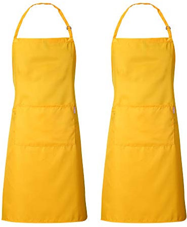 Zihuatailer 2 Stücke verstellbare Kochschürze für Männer/Damen mit Tasche - Gelb