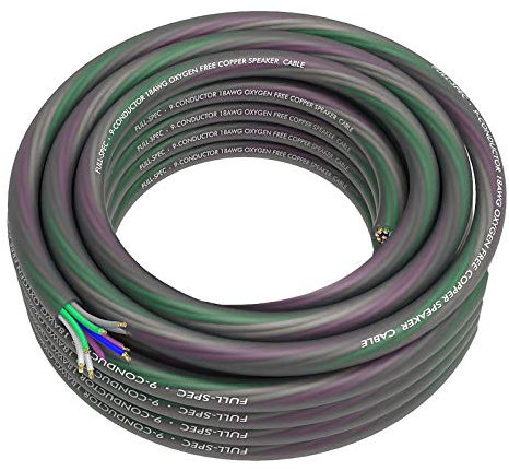 ROCKRIX 20-Feet 9-Conductor Speaker Cable, 18AWG Pure OFC 9 Wire Hiding Speaker Wire Tinned Copper, Ultra-Flex and Easy Pe...