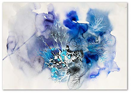 Tulup Tempered Glass Wall Protection Induction Cooker Glass Panel Splashback Kitchen Panel - Blue - abstract flowers - 100x70 cm - White Blue Grey