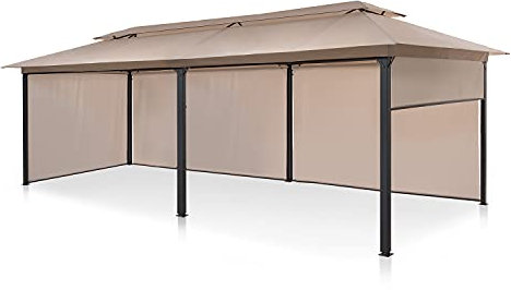 blumfeldt Grandezza Cortina Pavillon 3x6 m – Stahlrahmen, Aufrollbare Seitenteile, Wetterfestes Dach, UV30+ Schutz, Gartenpavillon Beige