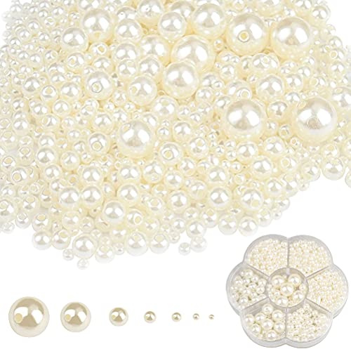 1150 Pearl Beads, Beige Round Imitation Pearls, Mixed Sizes 3-12 Mm | Plastic Faux Pearls With Holes, Smooth And Lightweight, For Jewellery Making, Crafts, Weddings And Dress Decoration