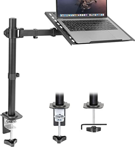 Mount-It! Laptop Desk Mount | Full Motion Laptop Arm with Vented Tray | Clamp and Grommet Base