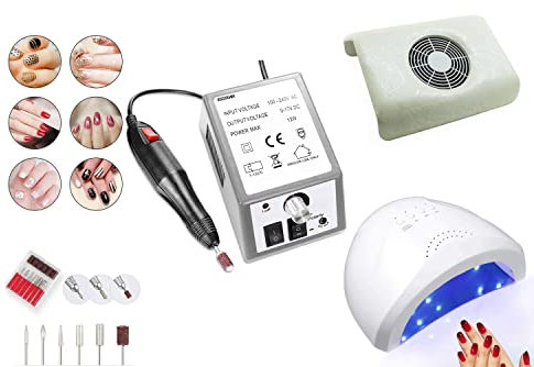 DISCORAMA® - KIT NAIL ART UNGHIE FRESA 20000 GIRI VELOCITA' REGOLABILE, LAMPADA FORNETTO UNGHIE PROFESSIONALE 48W, ASPIRATORE DA TAVOLO, SET ESTETISTA MANICURE PEDICURE