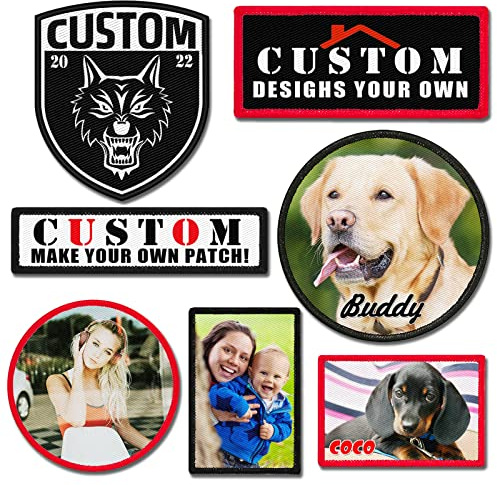 NiuniuC Individuelles Motivationsabzeichen – Personalisiert mit Foto, Logo oder Text – Klettverschluss/Näh-/Bügelaufnäher(Schild 3×2,5'' 2PCS)
