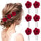 PROUSKY 6 Pieces Red Rose Flower Hair Clips U Shape Rose Floral Bobby Pins Bridal Hair Pin Wedding Bridesmaids Head Hairpin Women and Girls Hair Accessories for Party Wedding Handmade Bridal Accessory