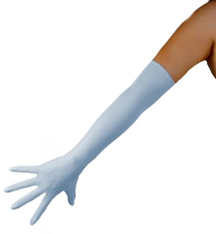 DooWay Lange Tüll-Handschuhe, 50,8 cm, dehnbar, Spitze, Nylon, Schwarz / Weiß, durchsichtig, Sonnenschutz für Damen, Hochzeit, Abendveranstaltung, Party, Blau, Medium