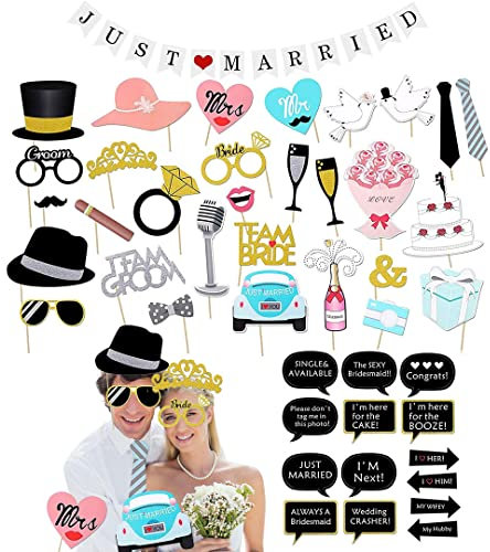 53 Pezzi Photo Booth Matrimonio Gadget Matrimonio Per Invitati Decorazione Decorazioni Per Feste Con Striscioni Per Matrimoni Just Married Per Decorazioni Per Feste Di Matrimonio Regali(A)