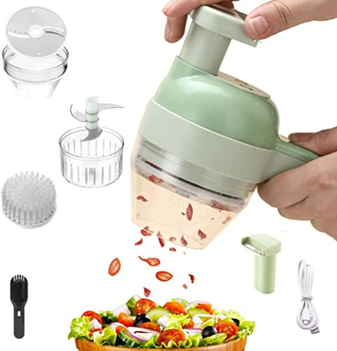 4 in 1 Portable USB Electric Vegetable Cutter Set, Multi-Chopper, with Onion Cutter, Universal Peeler and Pressed Garlic Chopper, for Vegetables, Salad, Fruit, Meat