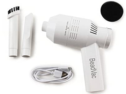 BeadVac Aspiradora pequeña inalámbrica de mano para rebordear y hacer manualidades - Limpiar rápidamente con accesorios (blanco)