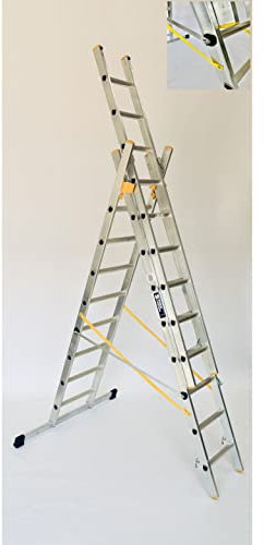 Triple Section 9 Rung Combination Ladder, 2.5m, Aluminium, Free Standing Step & Extension Ladder in One, EN131, ST-C2509