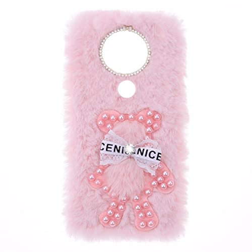 Fluffy Plush Hülle Case für Nokia 5.4 Hülle Silikon Flauschige Plüsch Hülle Süße Bär Stoßfest Schutzhülle mit Kristalldiamantenin Fluffy Plush Back Cover für Nokia 5.4,Rosa Bär