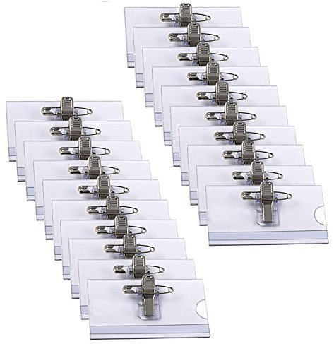 Badges Nominatifs avec Clip et Epingle,24 PCS Porte-carte Identité avec Crocodile Horizontal Porte-badges Nominatifs avec Pince de Sécurité pour Ecole Entreprise Bureaux