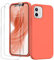 GOODVISH 3 in 1 für iPhone 12 Mini Hülle mit 2 Stück Schutzfolie, Liquid Silikon Rundumschutz Handyhülle, mit Weichem Mikrofaser Innenfutter Stoßfestes Schutzhülle iPhone 12 Mini, Orange
