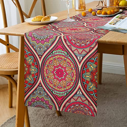 Tischläufer Boho Tischläufer Frühling Modern Tischläufer Rot Abwaschbar Tischläufer Leinenoptik Tischläufer Boho Style Tischläufer für Esszimmer Party Urlaub Dekoration Tischläufer Lila 40 x 140 cm