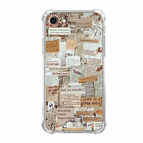 malegaon Soft TPU Full Cover Case for iPhone 7/8/SE | Old Newspaper Collage, Aesthetic Vintage Retro Art Pattern