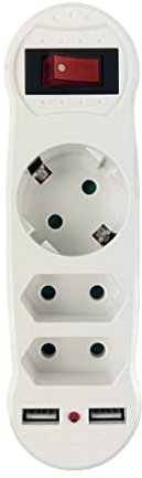 Enchufe con USB, regleta con interruptor, adaptador de enchufe USB, enchufe 5 en 1 con interruptor para oficina, sala de estar (blanco)