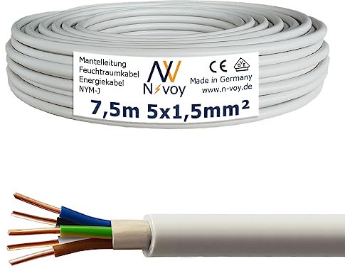 NYM-J 5x1,5 mm² 7,5m Mantelleitung Installationskabel Stromkabel Kupfer Elektrokabel M157