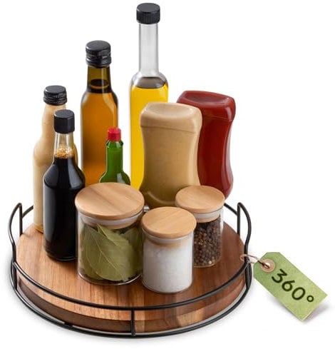 Praknu Especiero Giratorio - Madera de Acacia FSC® Sostenible - Organizador de Armario y Cocina - Bandeja 360° - Base Antideslizante - 28 cm