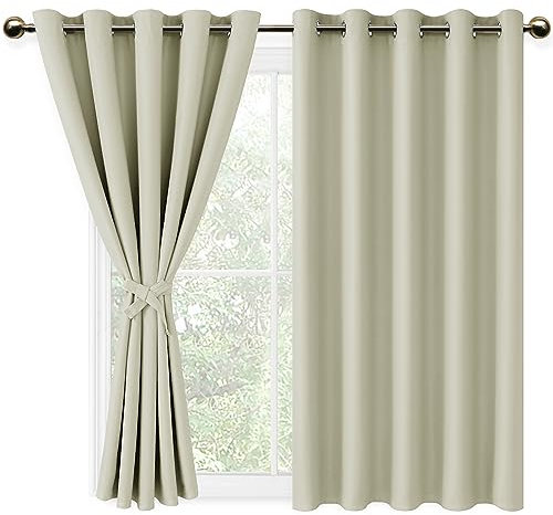 DWCN Blickdichte Vorhänge Verdunkelungsgardinen mit Ösen 2 Stücke Thermogardine für Wohnzimmer,Schlafzimmer,Hell Beige,137x167cm(HxB)