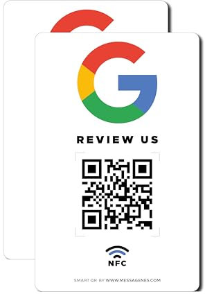 MESSAGENES | Aufkleber Google mit QR und NFC | Schilder Bewertung NFC und QR Code | PACK 2 Einheiten 8,6 X 5,5 cm | Google Review | Bewertungen in 1 Klick | Erhöht Bewertungen in Google Ihrer Business
